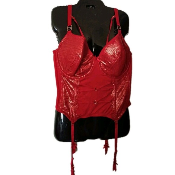 Lane Bryant Cacique Bustier Bra Size 40DDD Red Gold Merry Widow Garter Straps - Picture 1 of 9